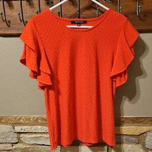 Zoey & Leelo Dot Ruffled Sleeve Top Size Large